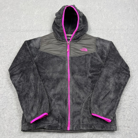 North Face Oso Hoodie Girls XL 18 Black Deep Pile Fleece Full Zip Jacket Fuchsia - Picture 1 of 15
